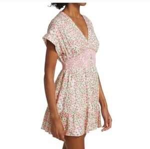 ALICE + OLIVIA KEELA FLORAL COTTAGECORE SMOCKED MINI DRESS shirt Coquette Selkie